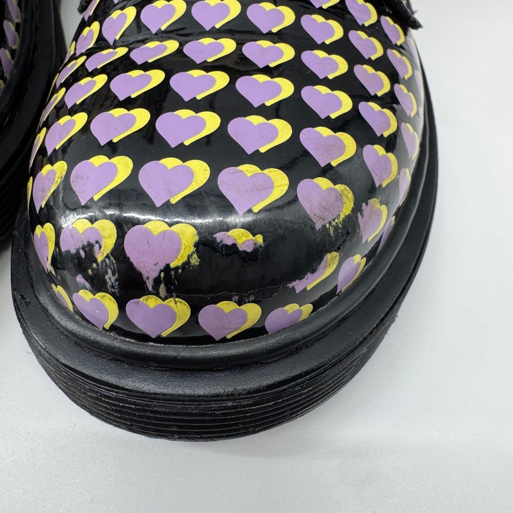 Dr. Martens 1460 J Boots Womens 5 Black Purple Yellow Heart Print Patent Leather - Picture 8 of 16